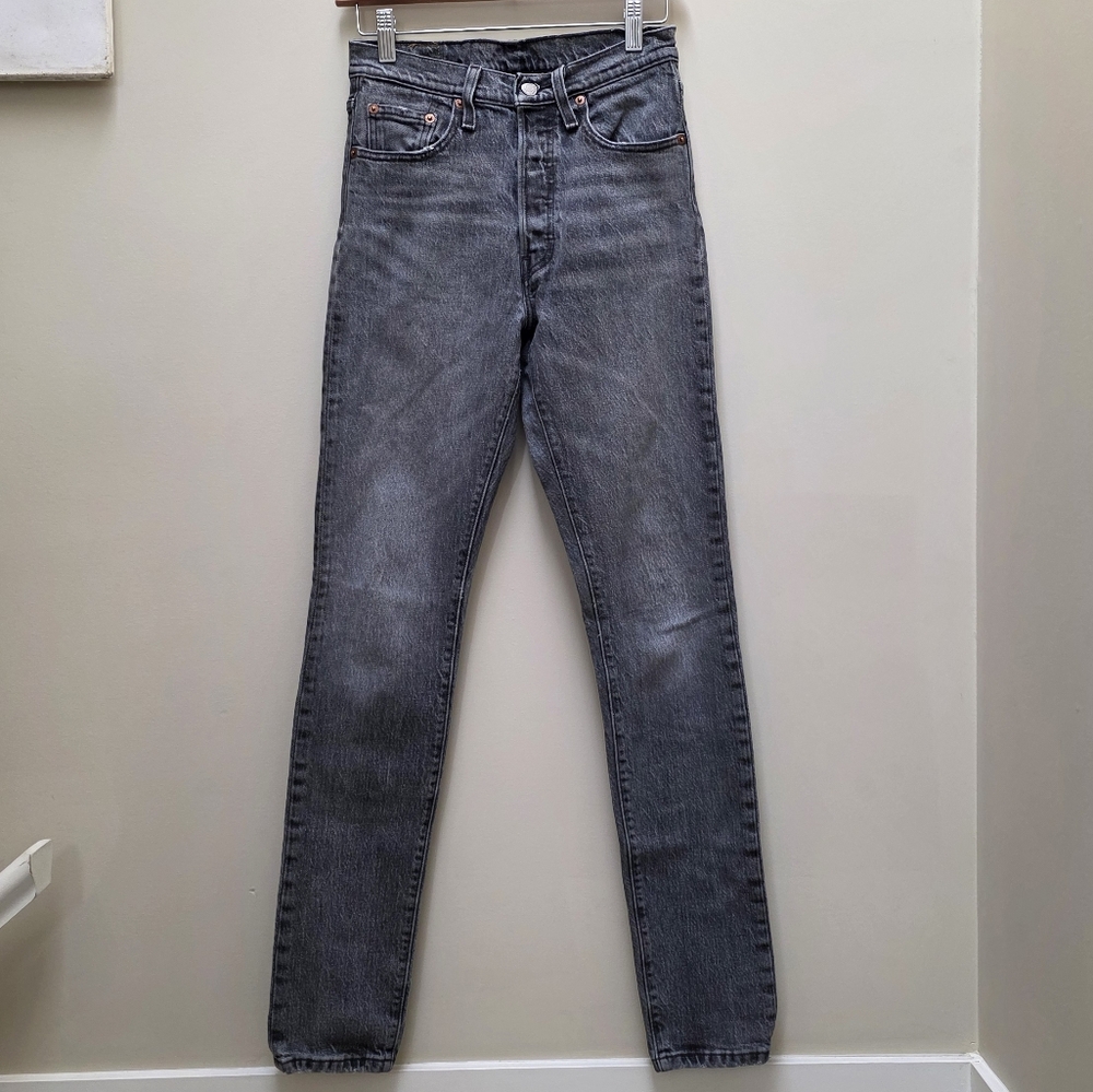 Levi's 501 High-Rise Skinny Jeans – Button-Fly, Grey Denim, 99% Cotton, W25 L32